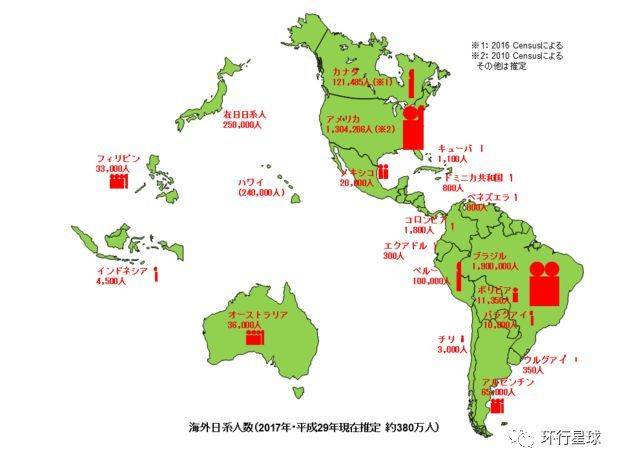 海外日系人全球分布图,主要在南美,北美,太平洋岛屿jadesas.or.jp