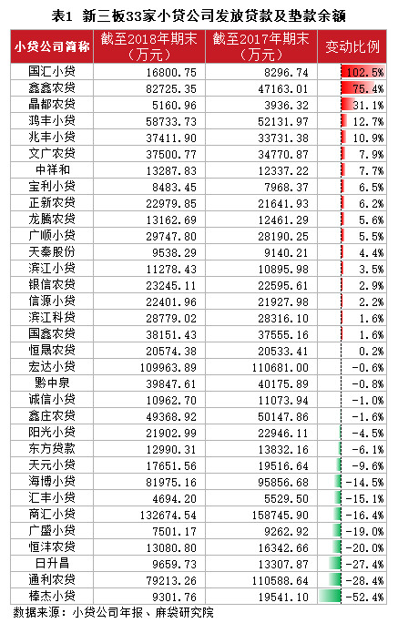 33家小贷公司发放贷款及垫款余额